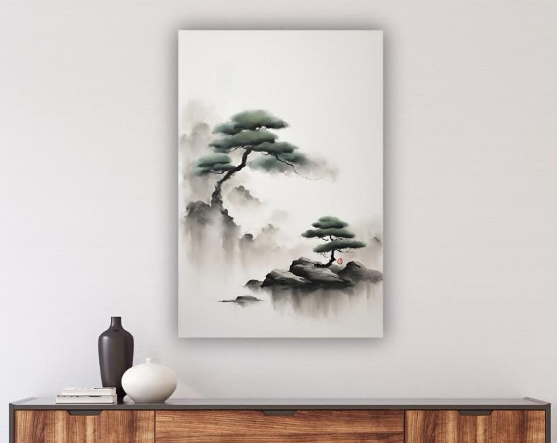 Japandi Painting Zen Minimalist Japanese Ink Wash Art Print - Image 2