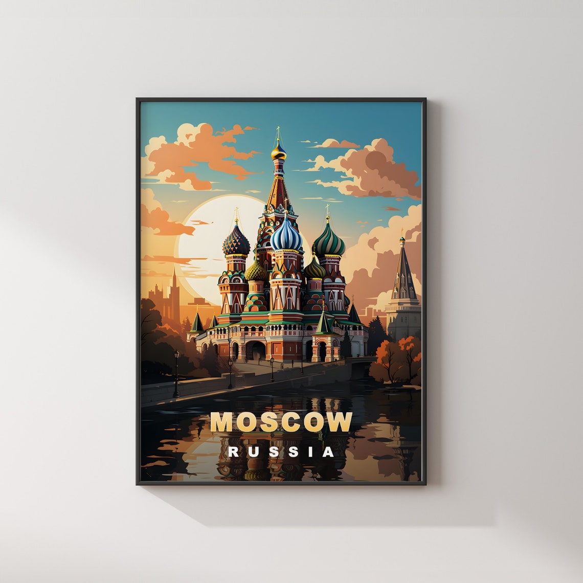 Moscow Russia St Basils Cathedral Sunset Reflection Travel Poster - Image 2