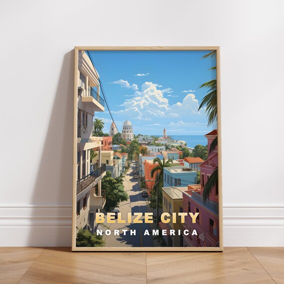 Belize City North America Colorful Street Seaside Travel Poster