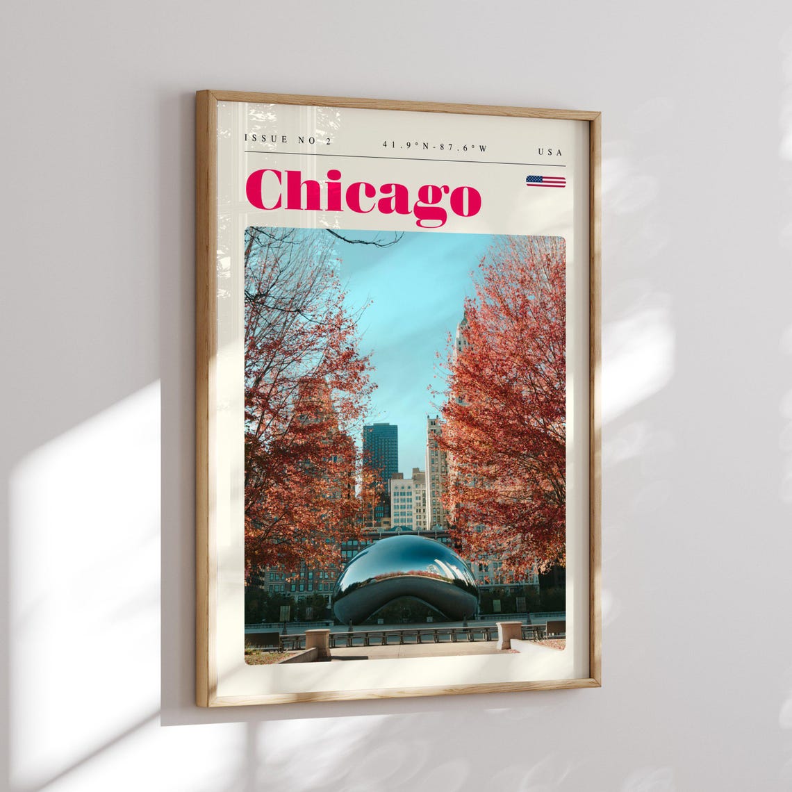 Chicago Cloud Gate Red Autumn Trees Issue 2 Retro Travel Poster - Image 2