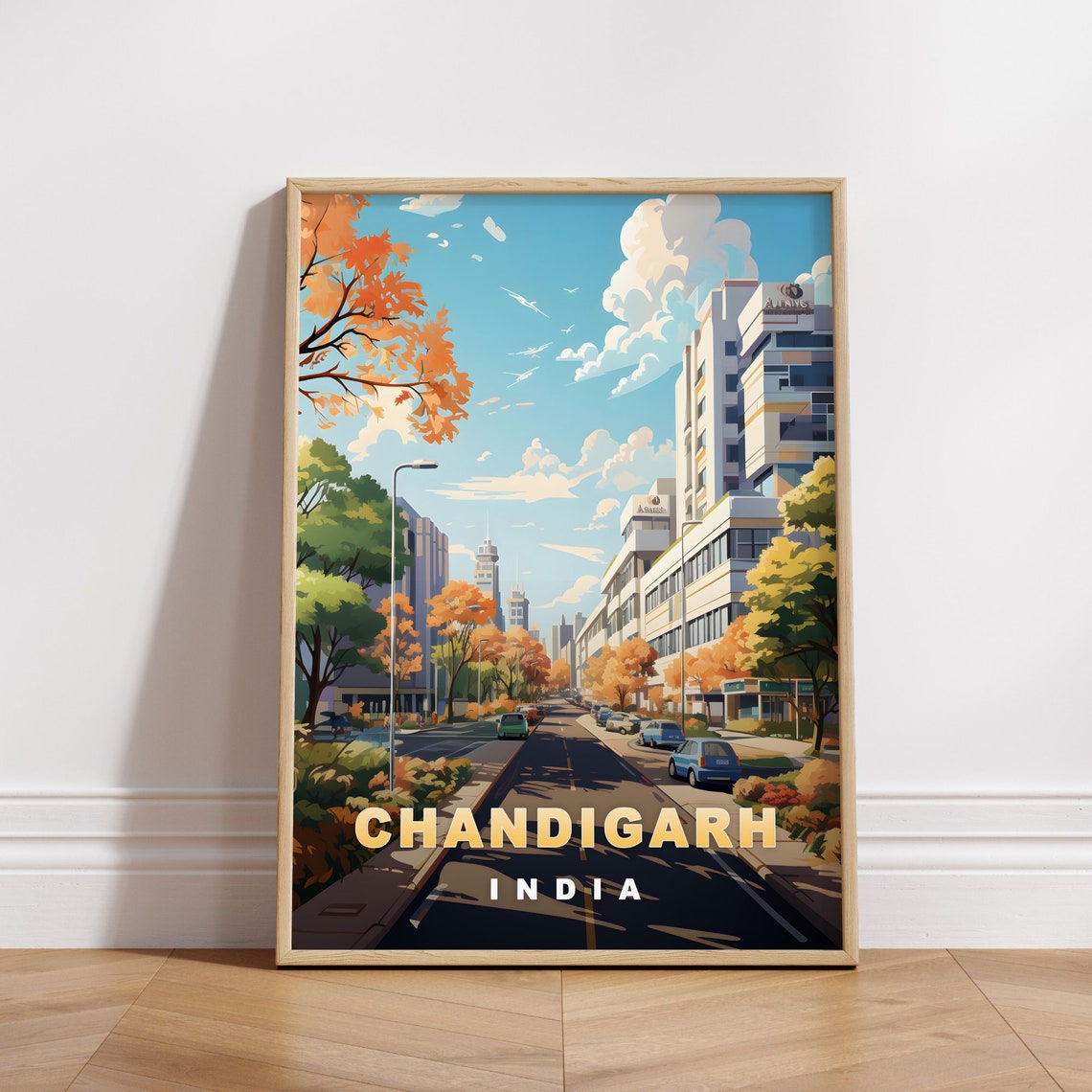 Chandigarh India Modern Avenue Autumn Trees City Travel Poster
