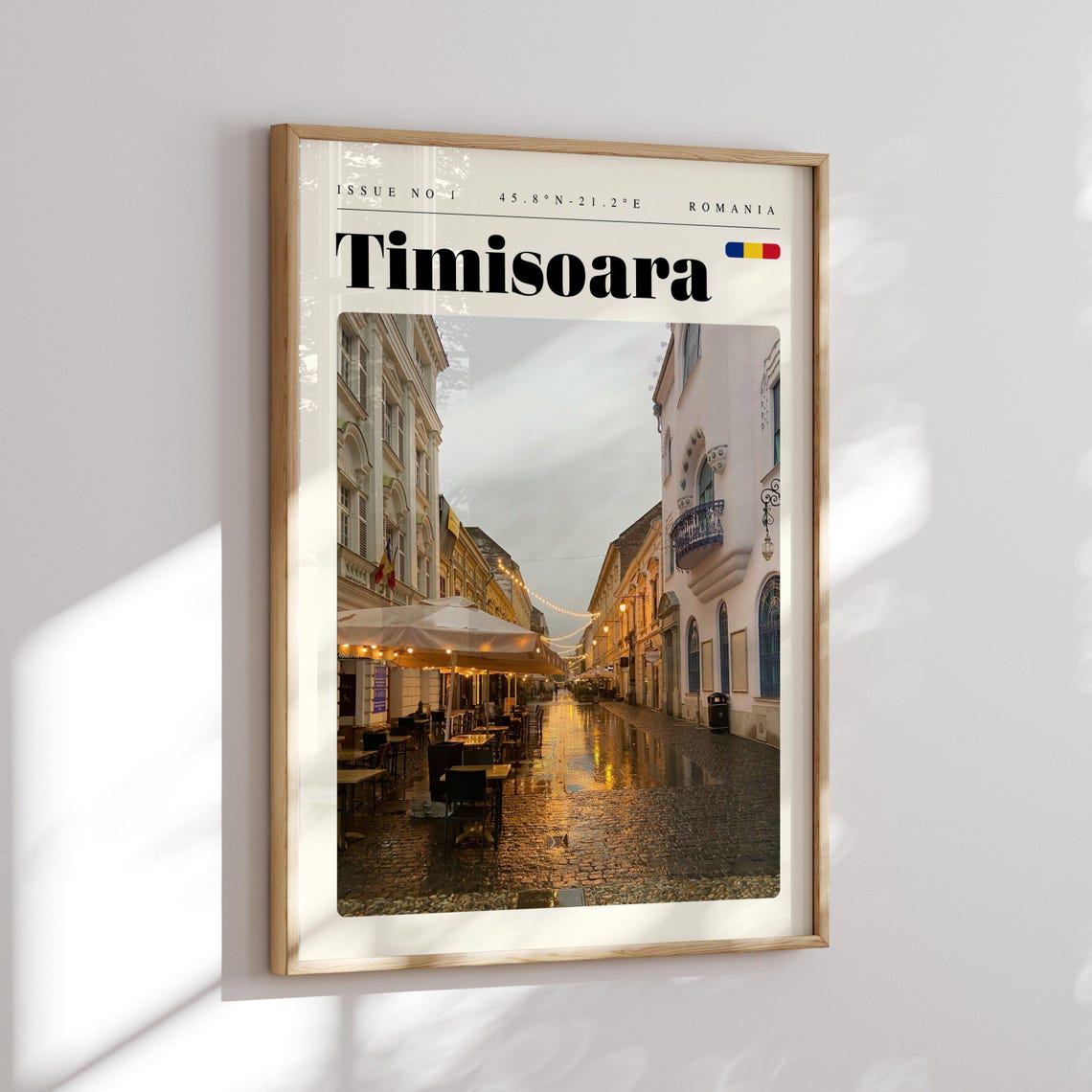 Timisoara Romania Vintage Travel Poster Rainy Old Town Night Scene - Image 2