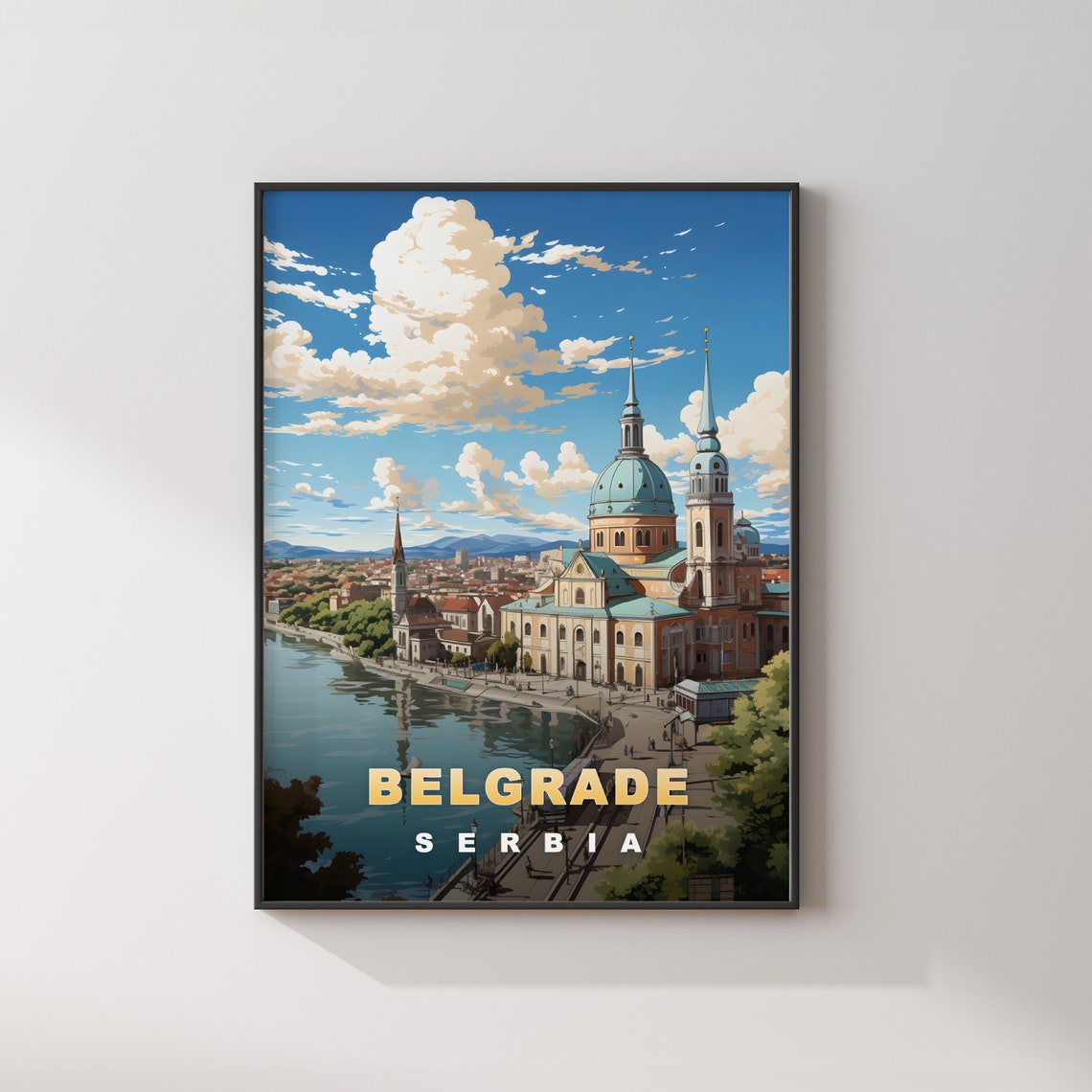 Belgrade Serbia Riverside Cathedral Waterfront Promenade Travel Poster - Image 2