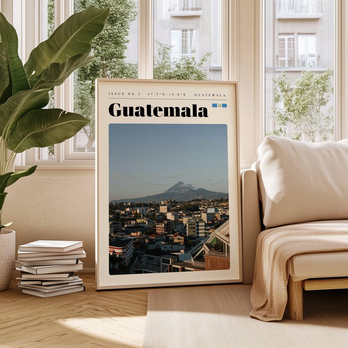 Guatemala Volcano Skyline Rooftop Dramatic City Travel Poster