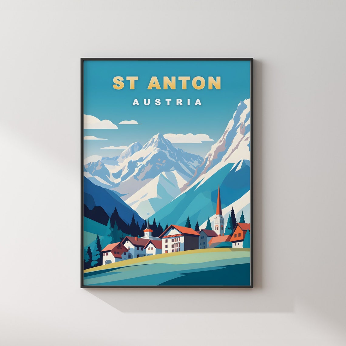St Anton Austria Mountain Village Church Retro Travel Poster - Image 2