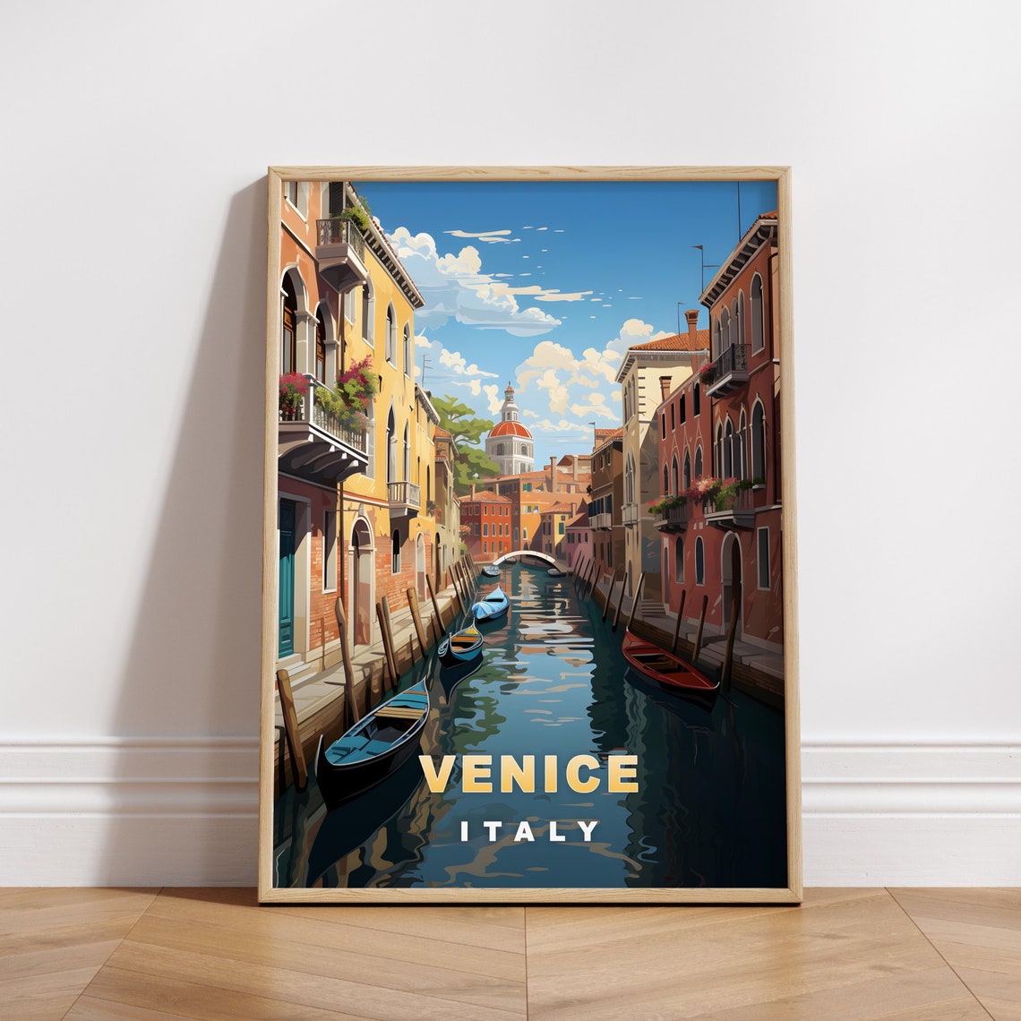 Venice Italy Scenic Grand Canal Gondolas Vintage Waterfront Poster