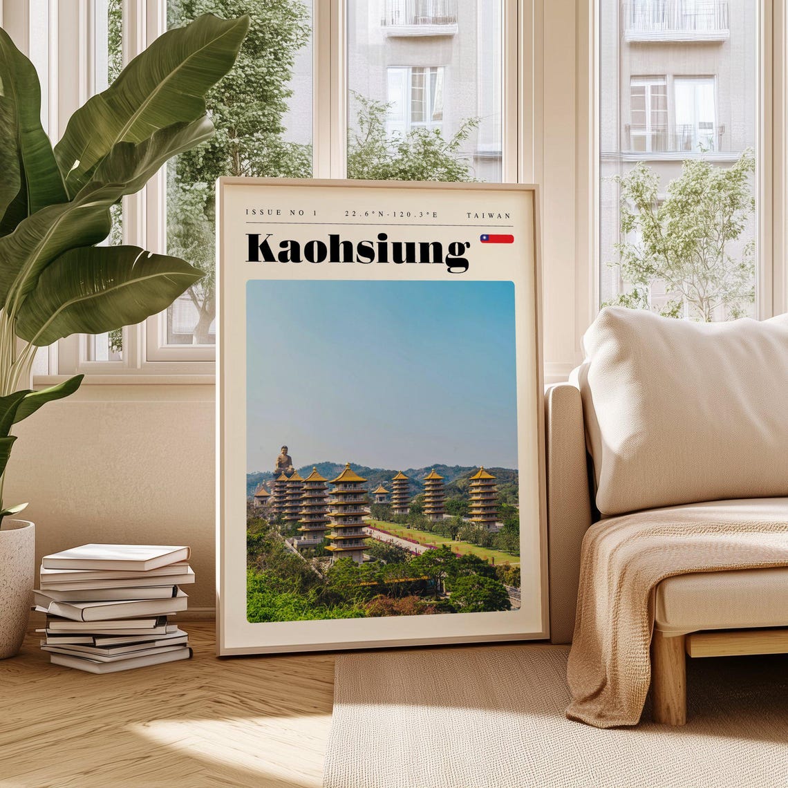 Kaohsiung Golden Pagodas Giant Buddha Taiwan Temple Travel Poster