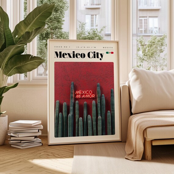 Mexico City Mexico Neon Sign Cactus Wall Photo Travel Poster