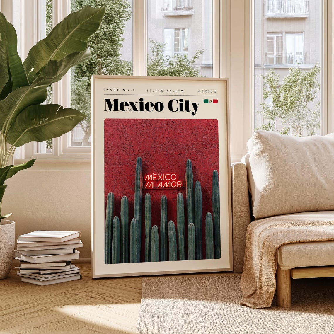 Mexico City Mexico Neon Sign Cactus Wall Photo Travel Poster
