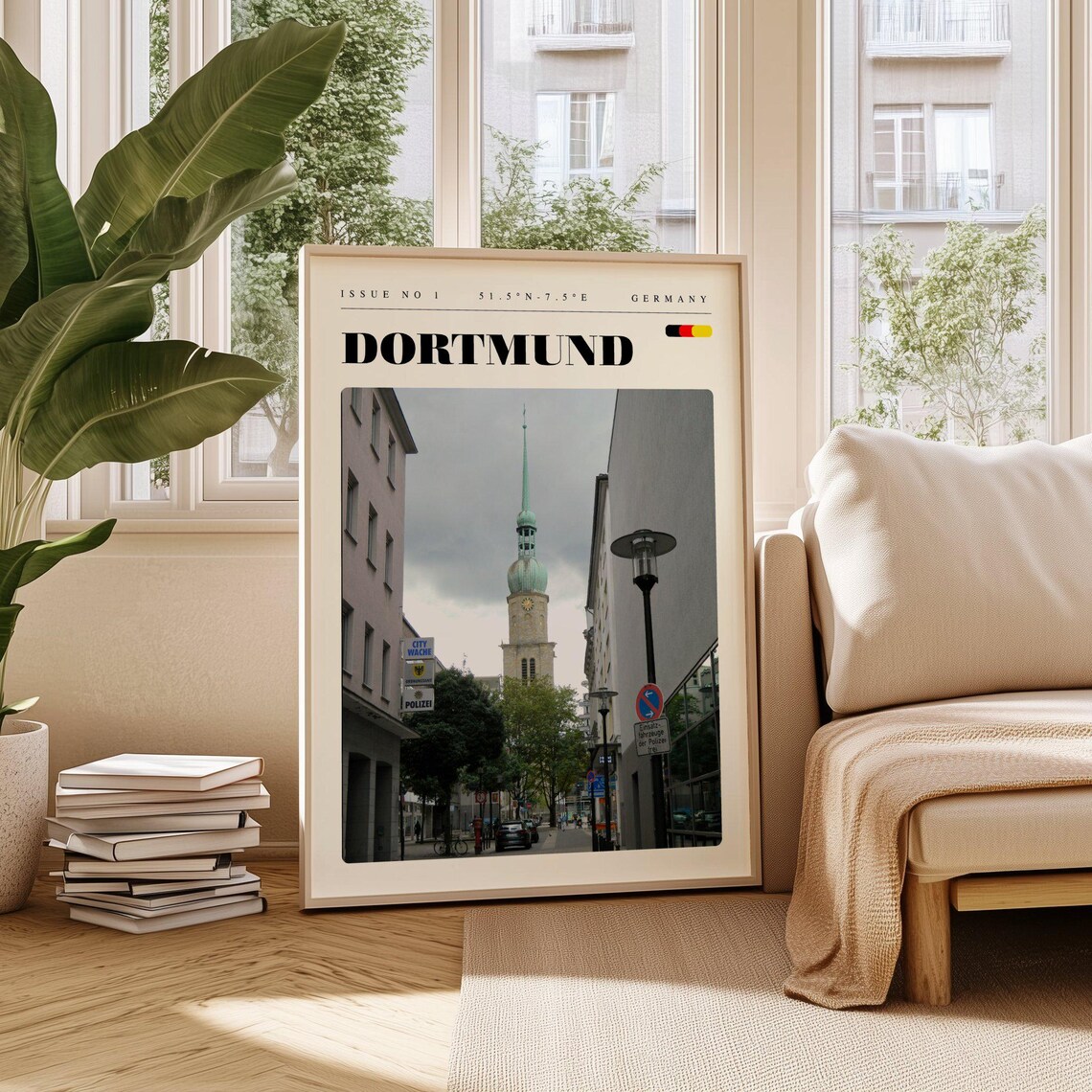 Dortmund Germany Historic Church Tower Old City Street Travel Poster