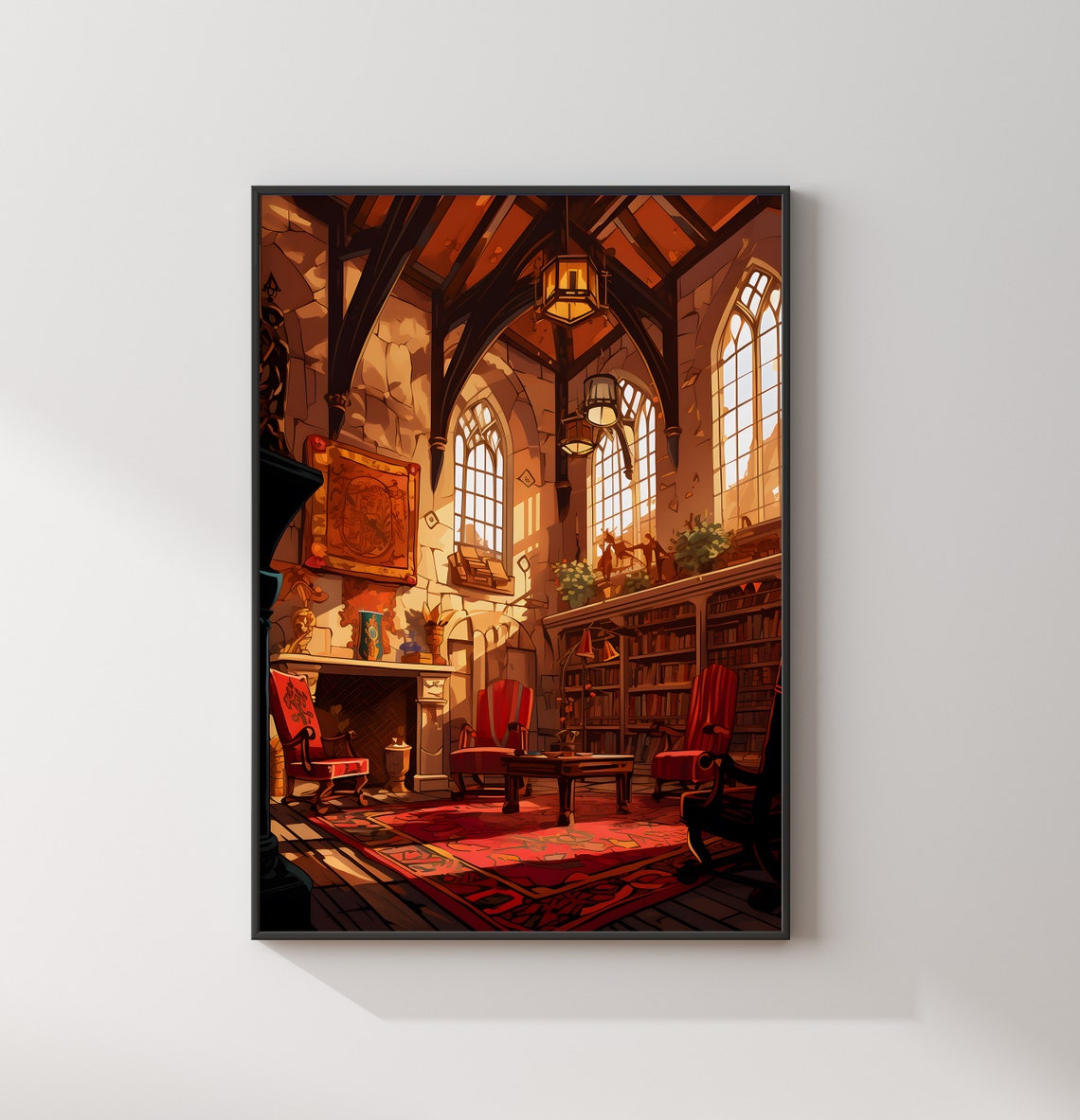Gryffindor Style Red Common Room Fireplace Fantasy Art Poster - Image 2