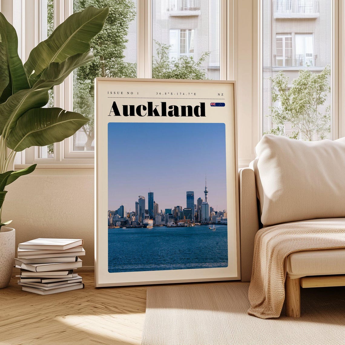 Auckland Sky Tower Harbor Skyline NZ Issue 1 Retro Travel Poster