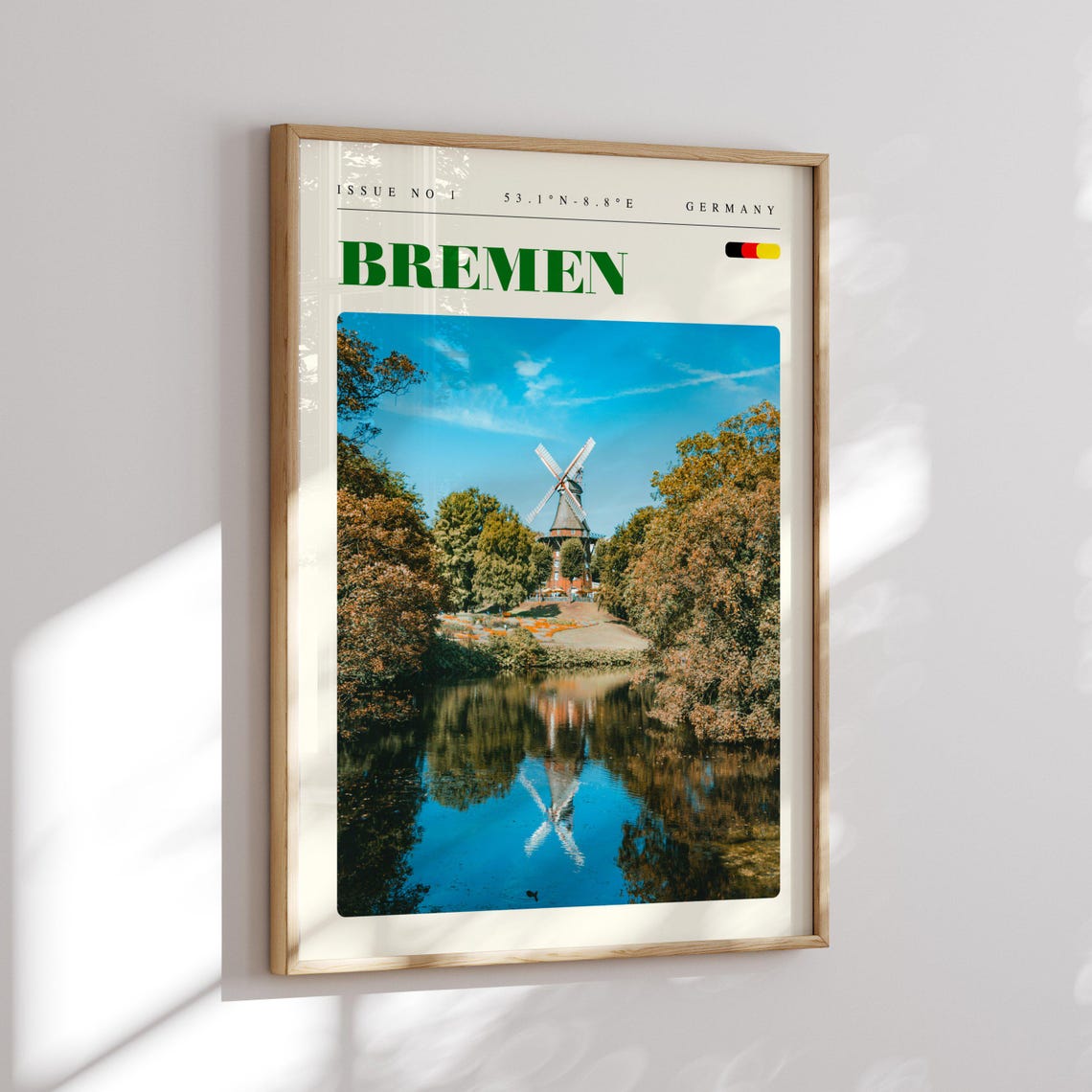 Bremen Windmill Reflection Park Germany Issue 1 Retro Travel Poster - Image 2