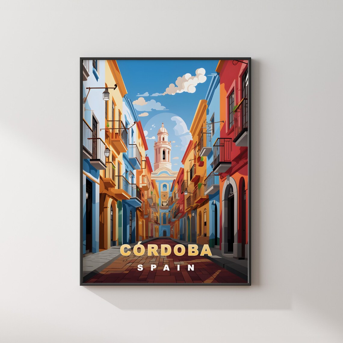 Cordoba Spain Colorful Street Church Tower Retro Travel Poster Art - Image 2