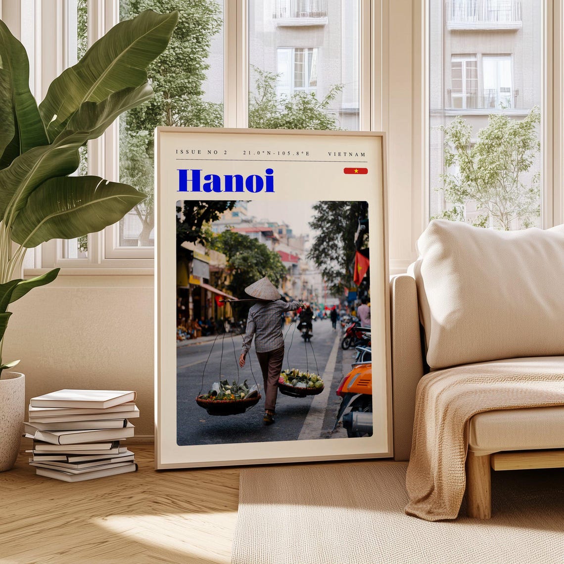 Hanoi Vietnam Street Vendor Shoulder Pole Vibrant Scene Poster