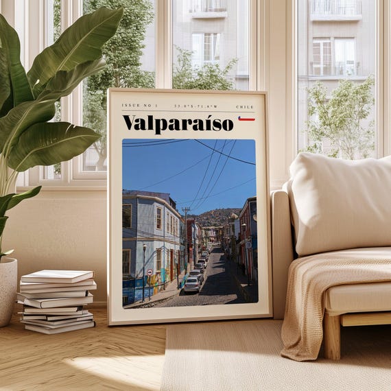 Valparaiso Chile Colorful Hillside Street Photography Travel Poster