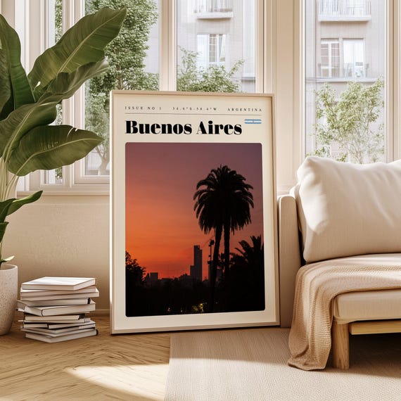 Buenos Aires Argentina Sunset Palm Skyline Tropical Dusk Poster