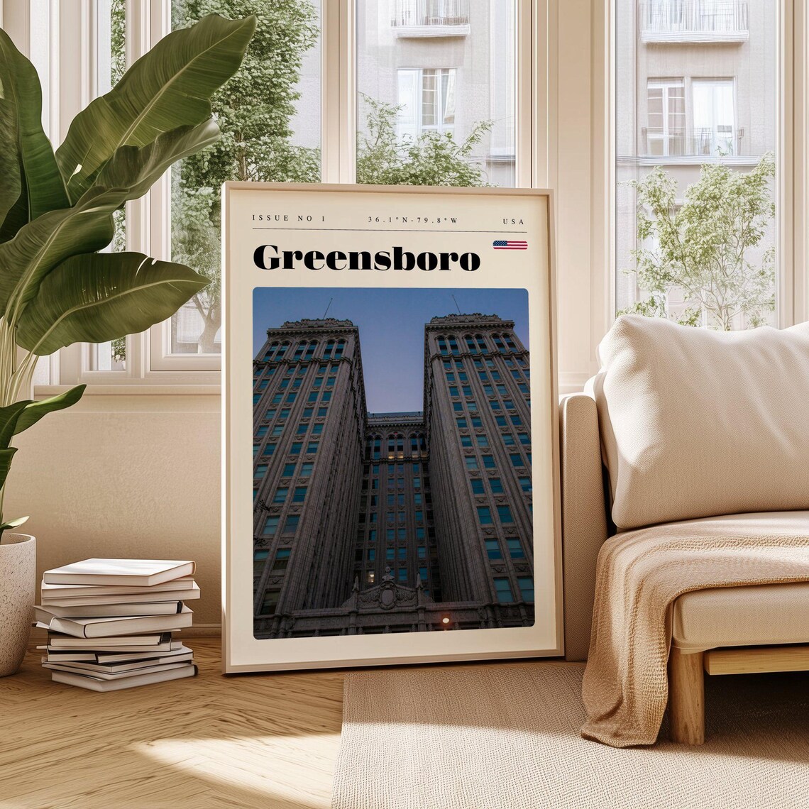 Greensboro Historic Towers Dusk USA Issue 1 Retro Travel Poster