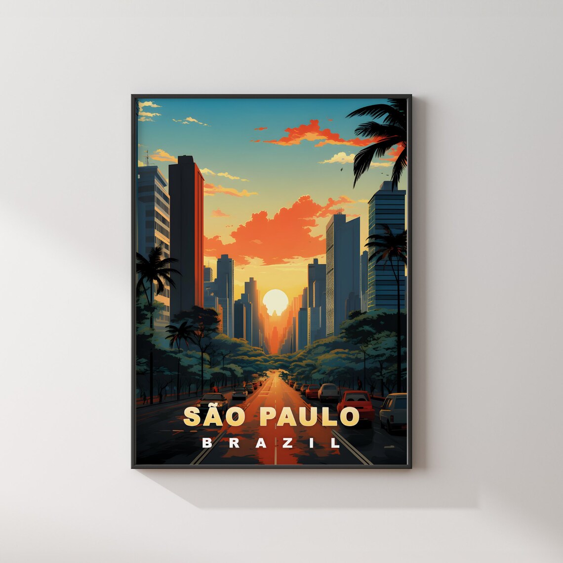 Sao Paulo Brazil Sunset Avenue City Towers Street Travel Poster - Image 2