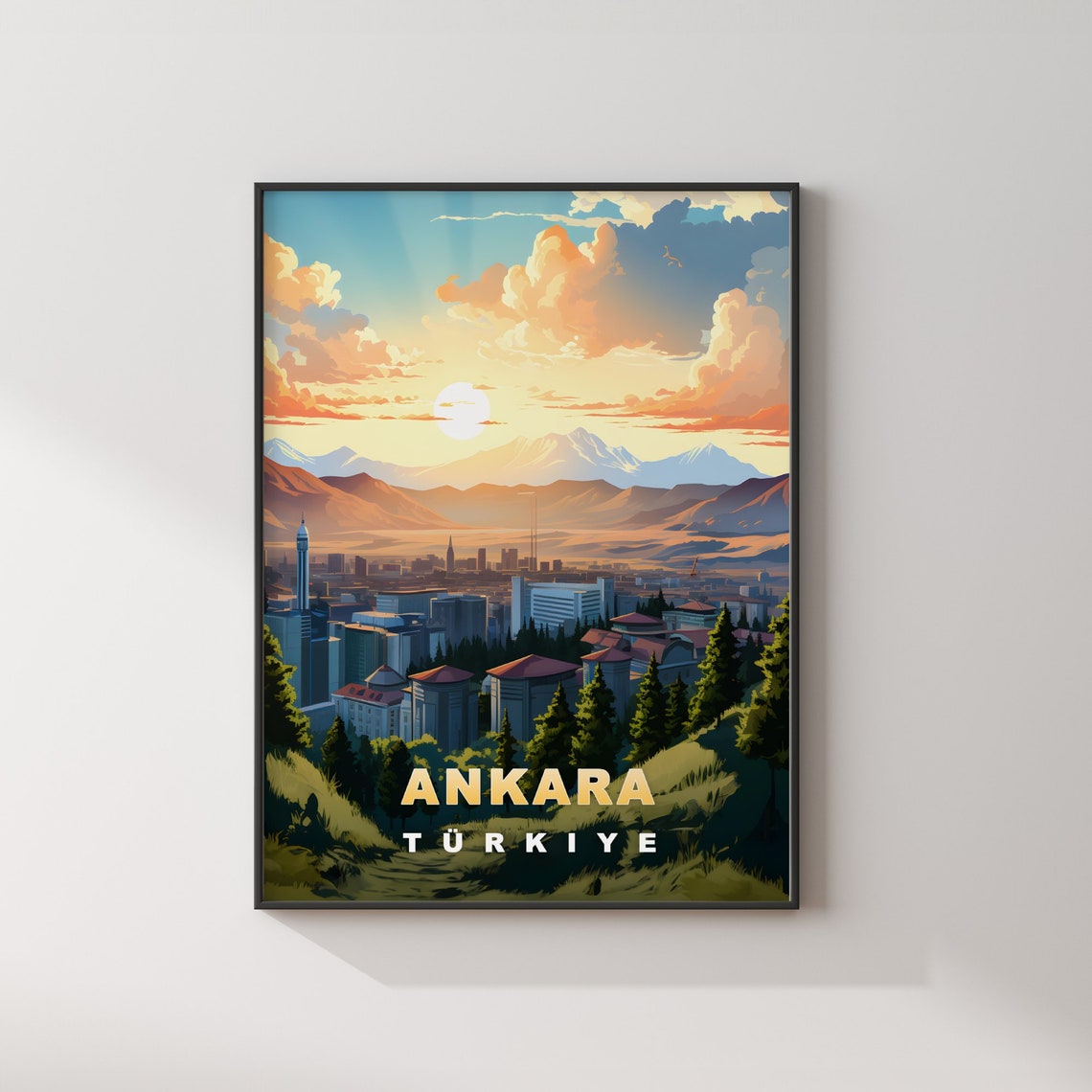 Ankara Turkiye Sunset Skyline Mountains Green Hills View Travel Poster - Image 2