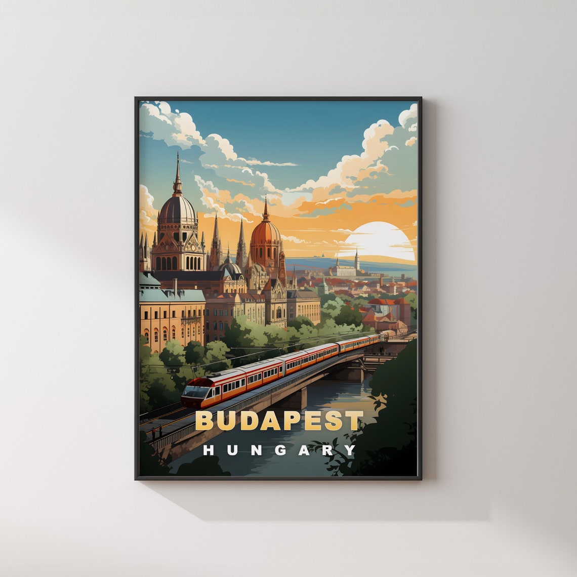 Budapest Hungary Basilica Train Bridge River Skyline Travel Poster - Image 2
