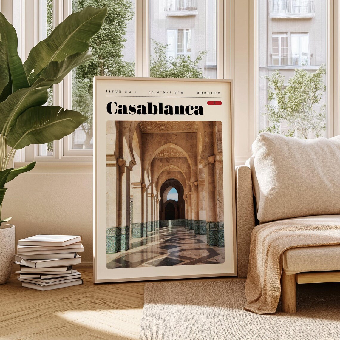 Casablanca Morocco Grand Mosque Arches Interior Travel Poster