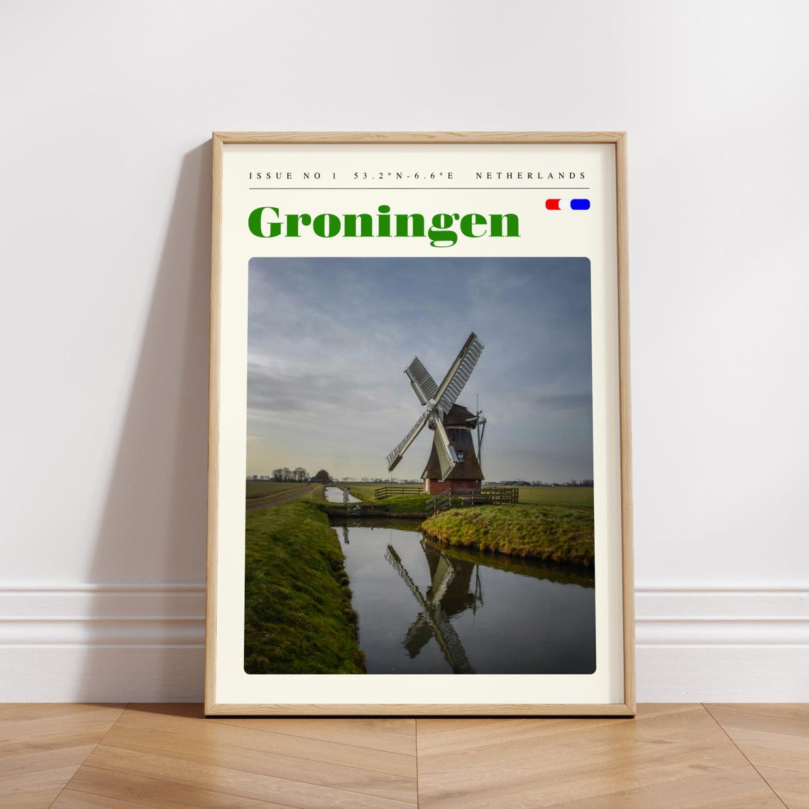 Groningen Netherlands Windmill Canal Reflection Dutch Poster - Image 3