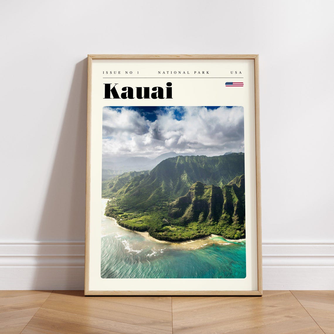 Kauai Hawaii Lush Cliffs Aerial Coast Ocean Modern Travel Poster - Image 3