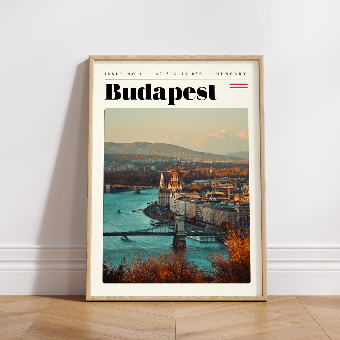 Budapest Hungary Danube River Bridge Autumn Vintage Travel Poster - Image 3