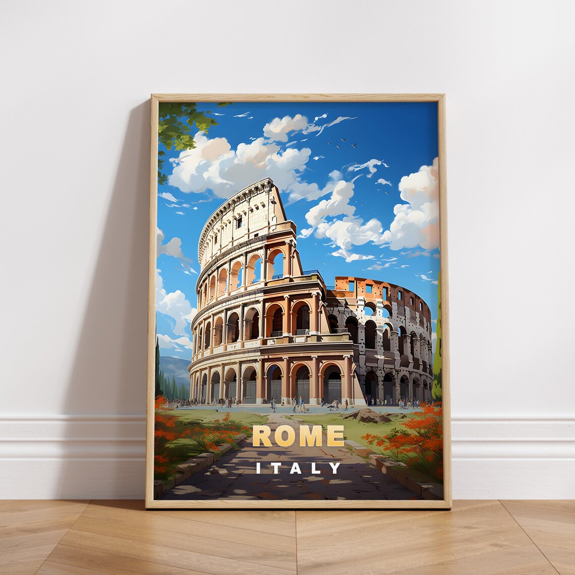 Rome Italy Colosseum Ancient Amphitheater Vintage Travel Poster