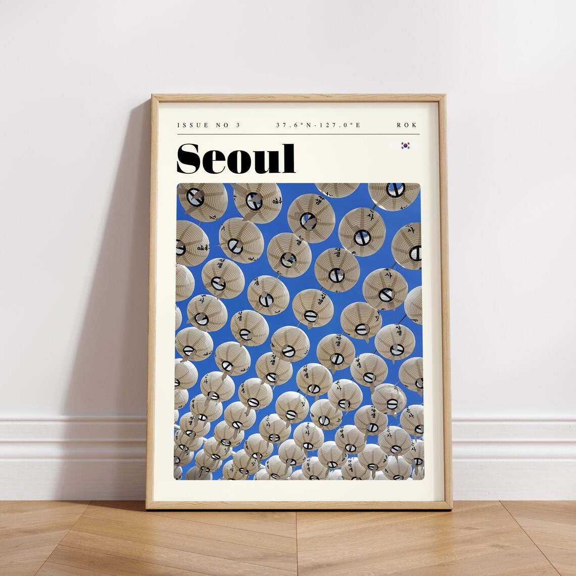Seoul South Korea Paper Lanterns Festival Blue Sky Travel Poster - Image 3