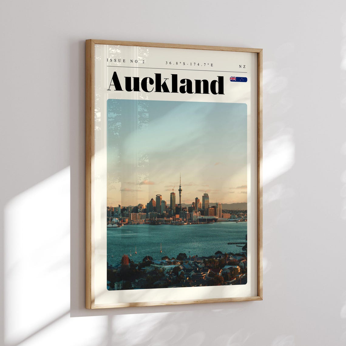 Auckland Harbor Sunset Skyline NZ Issue 2 Retro Travel Poster - Image 2