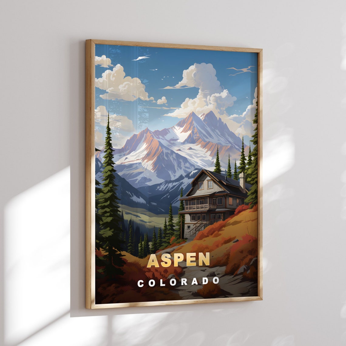 Aspen Colorado Mountain Lodge Pines Autumn Retro Travel Poster - Image 3