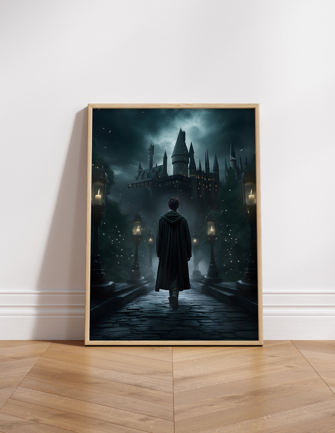 Night Wizard Lantern Bridge Castle Dark Fantasy Movie Poster