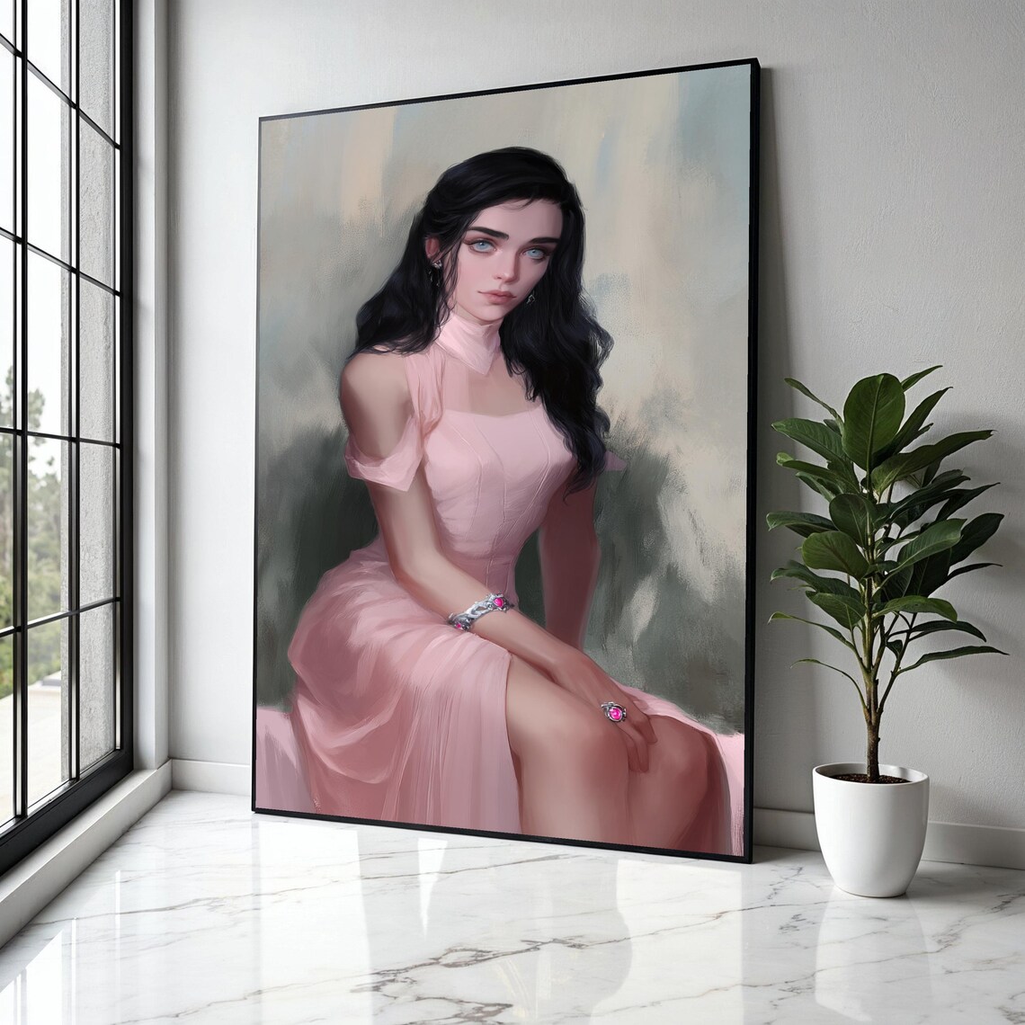 Elegant Lady Pink Gown Classic Oil Style Beauty Portrait Poster