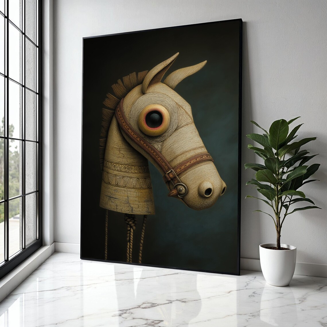 Vintage Carved Wooden Horse Head Rustic Sculpture Art Poster