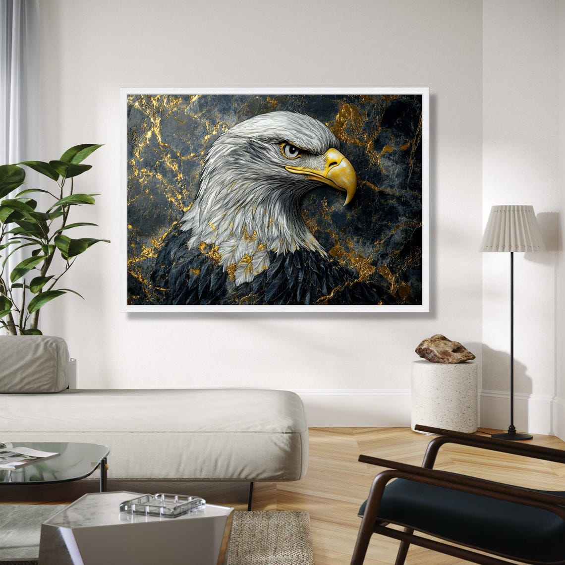 Bald Eagle Profile Gold Veins Black Marble Regal Portrait Poster