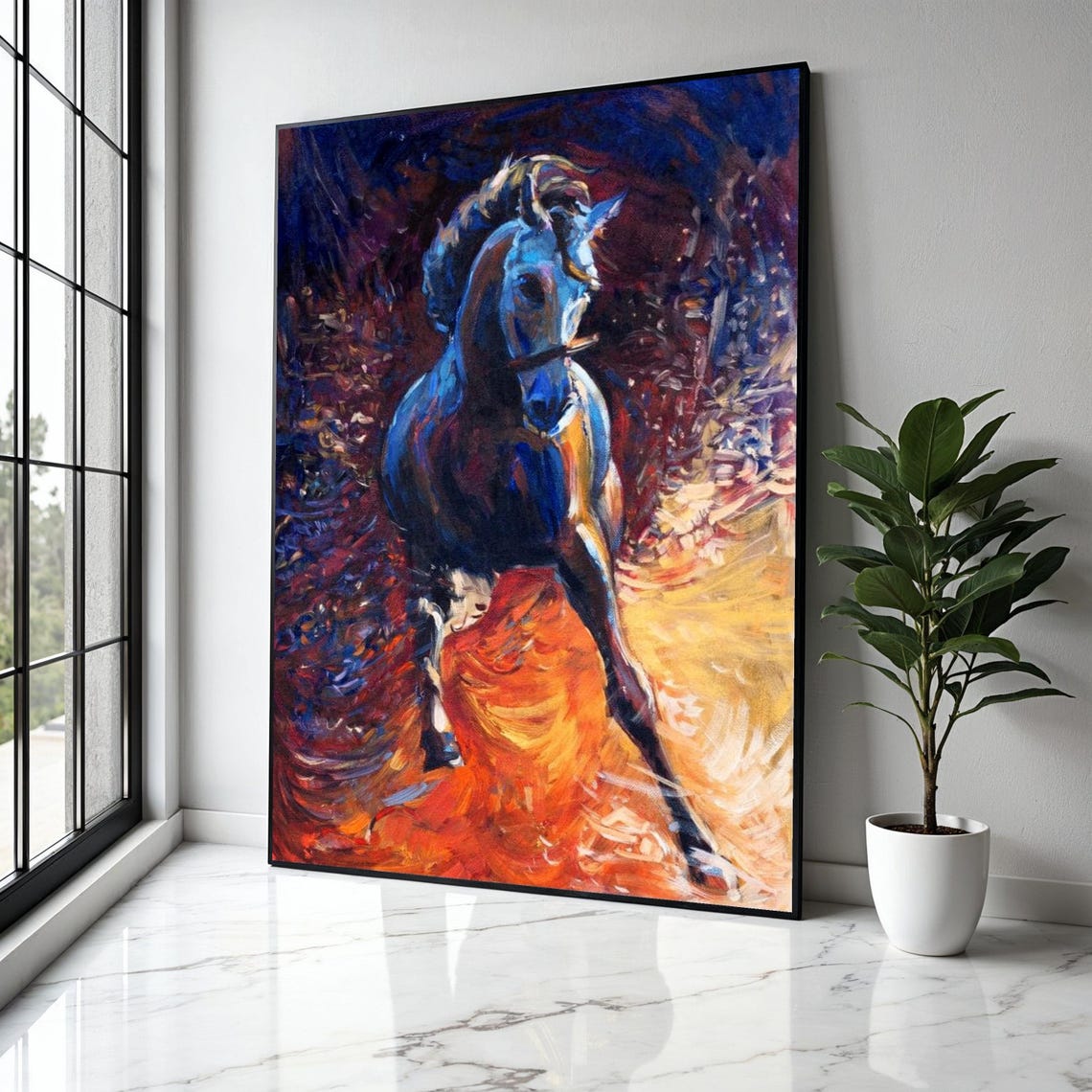 Blue Horse Abstract Equestrian Painting Colorful Dynamic Poster