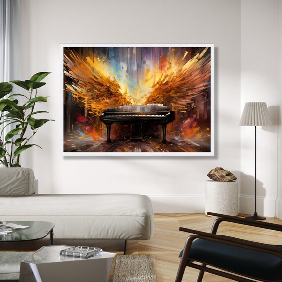 Grand Piano Fiery Winged Explosion Colorful Abstract Musical Art Poster