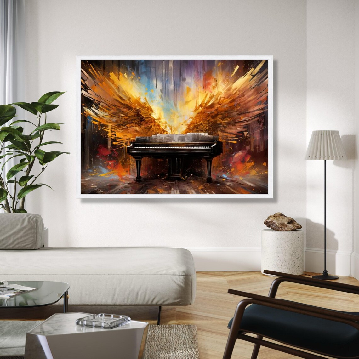 Grand Piano Fiery Winged Explosion Colorful Abstract Musical Art Poster