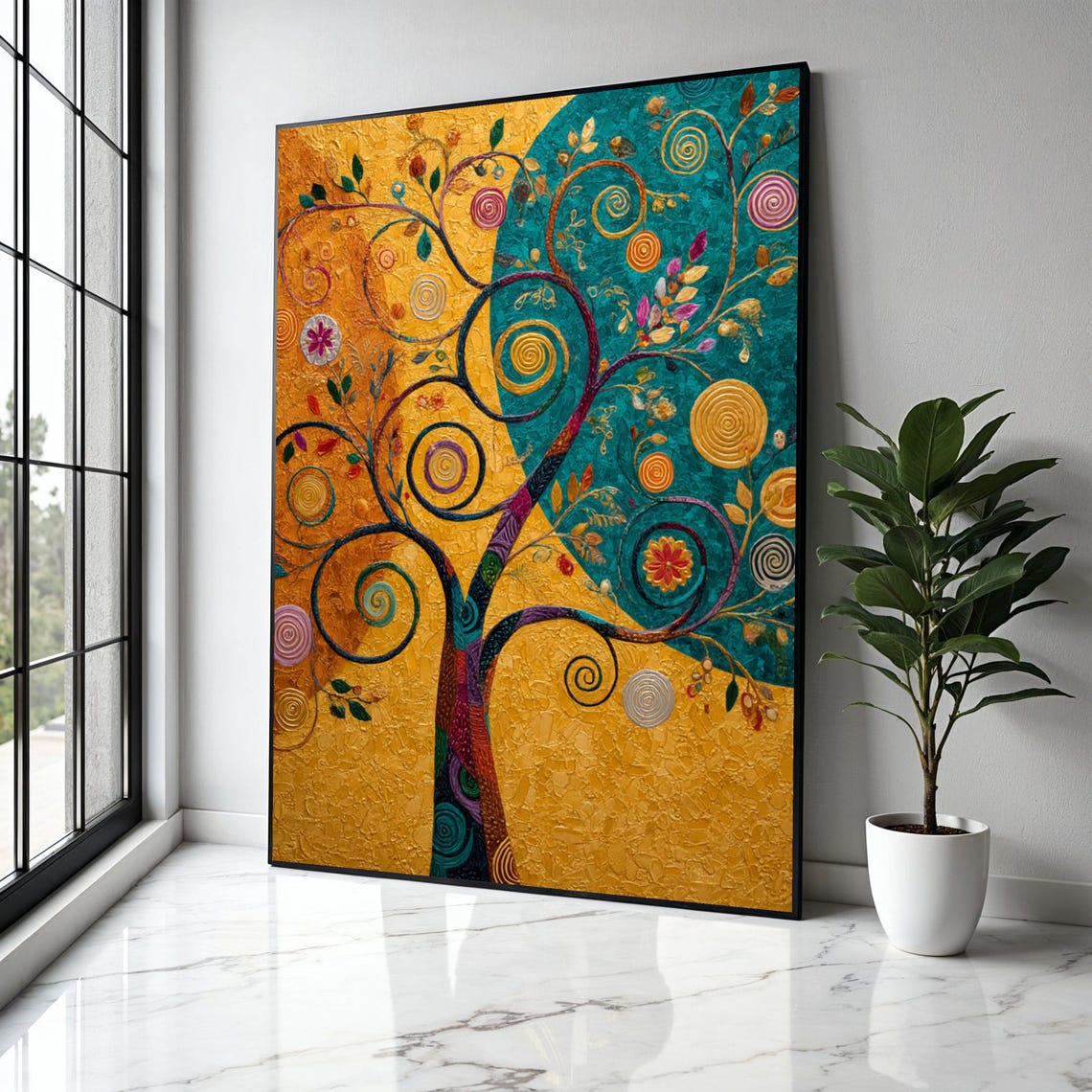 Tree of Life Klimt Style Gold Teal Swirl Decorative Art Poster
