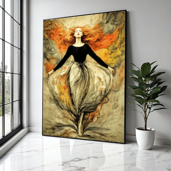 Elegant Woman Flowing Red Hair Fiery Abstract Portrait Poster