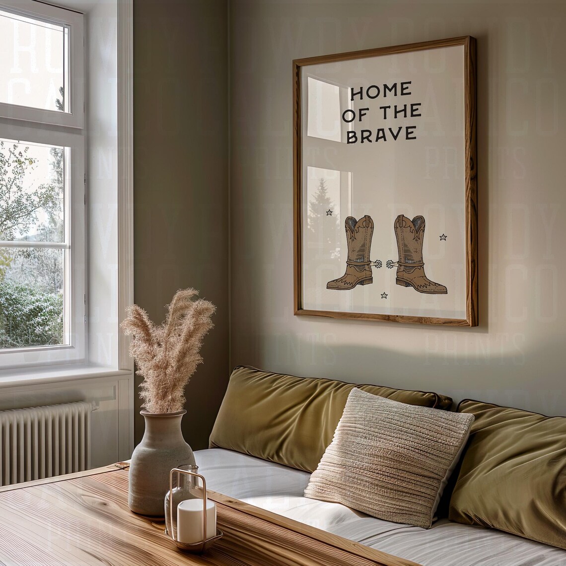 Home Of The Brave Cowboy Boots And Stars Western Quote Poster