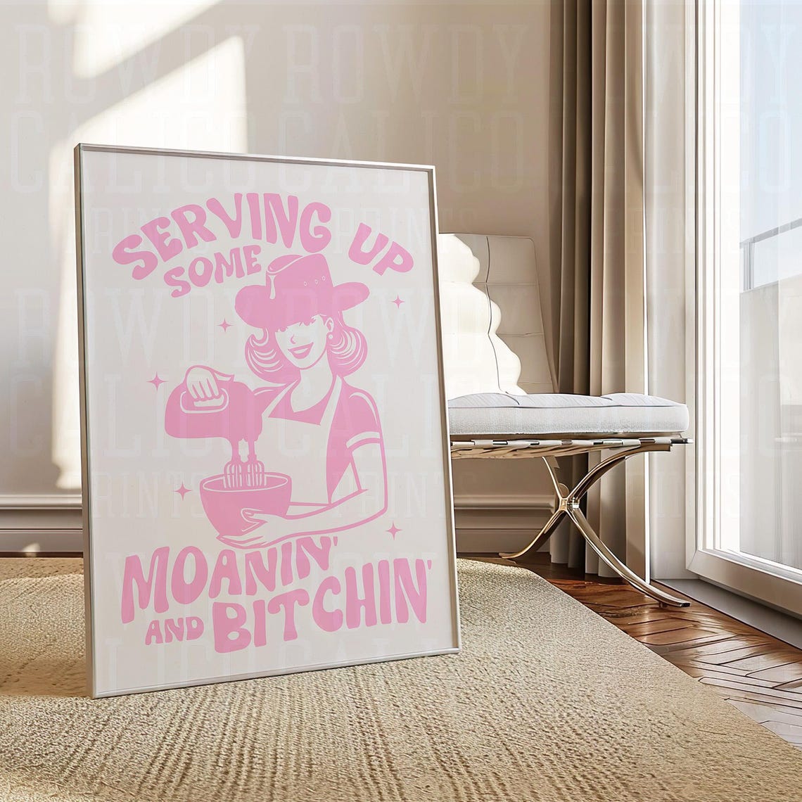 Serving Up Moanin And Bitchin Pink Retro Cowgirl Kitchen Poster
