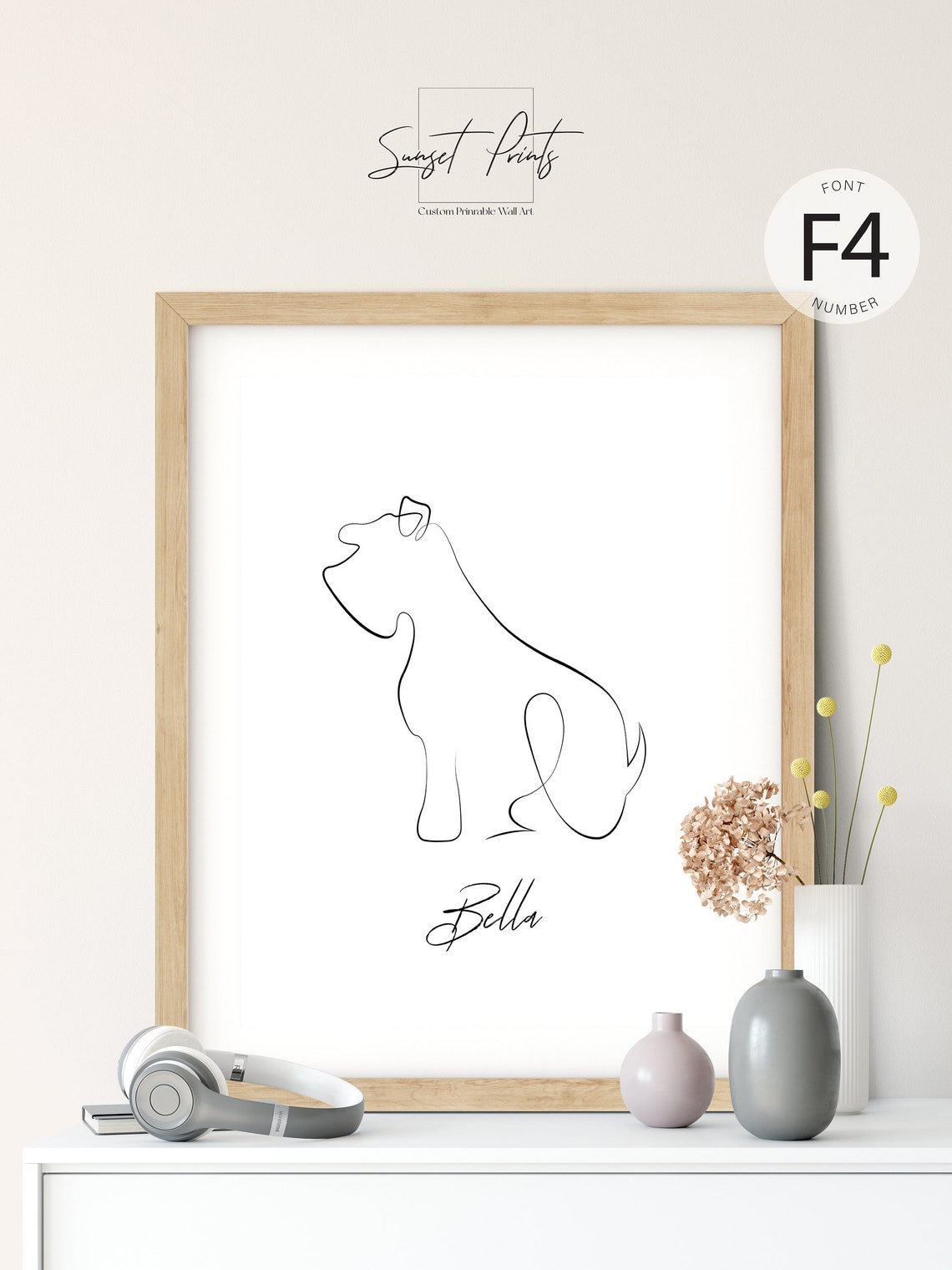 Schnauzer Dog One Line Drawing Custom Pet Name Minimalist Wall Poster - Image 3