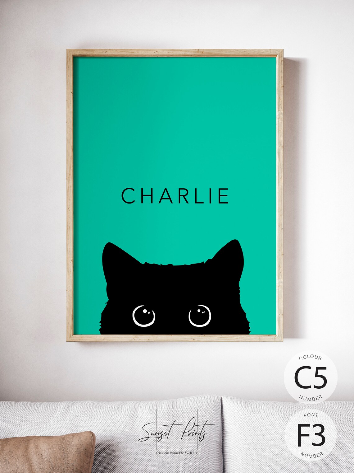 Cute Black Cat Peeking Illustration Custom Name Personalized Pet Wall Poster - Image 3