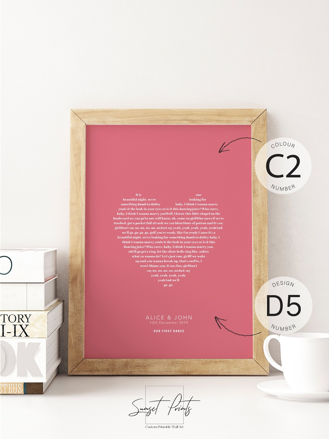Custom Heart Shaped Song Lyrics Poster Personalized First Dance Wedding Date - Image 3