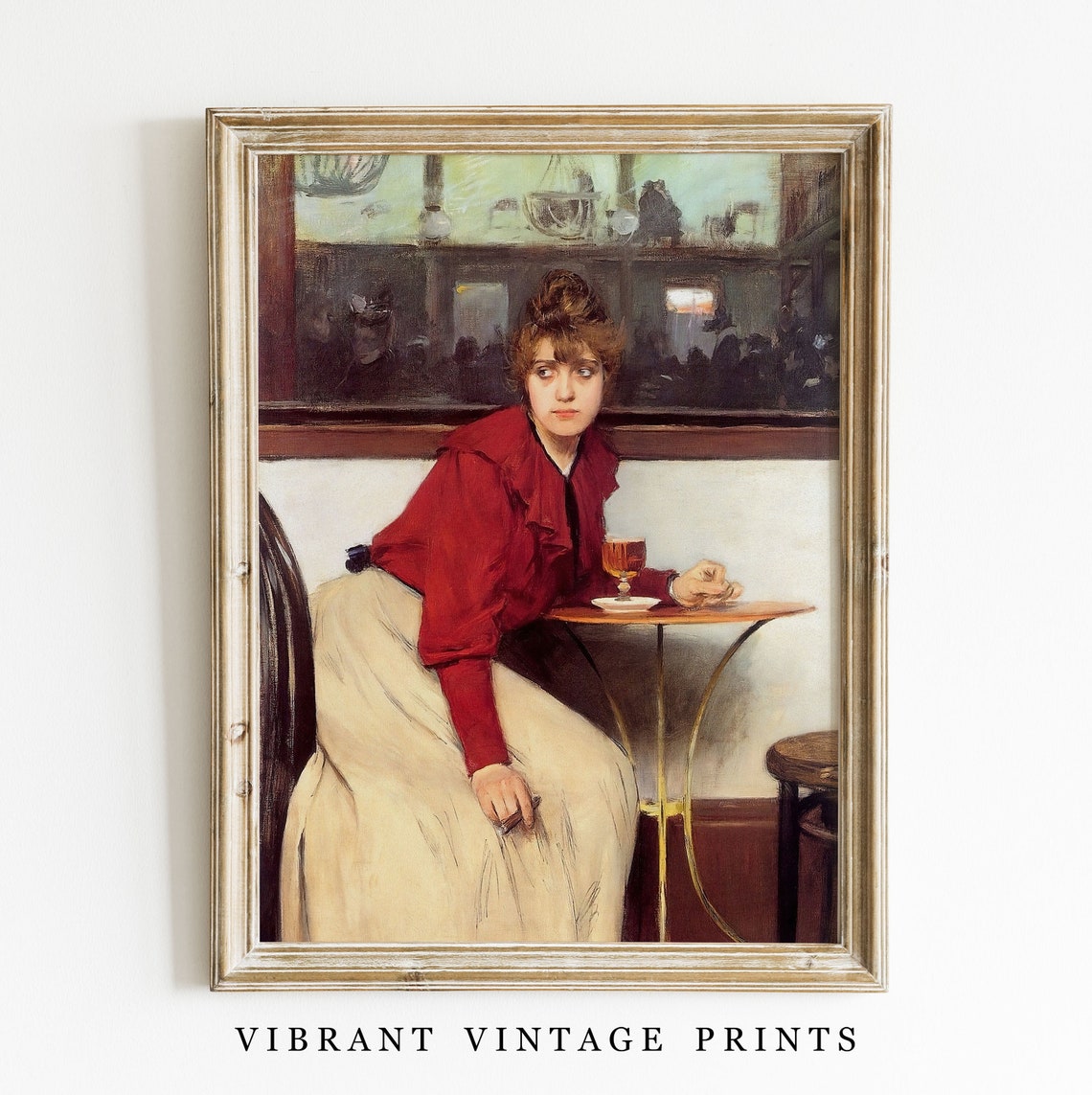 Woman Red Blouse Cafe Table Vintage Parisian Style Portrait Wall Art - Image 3