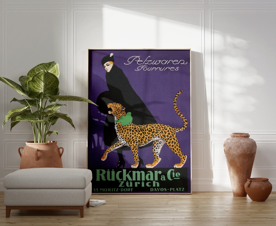 Leopard Print Switzerland Travel Poster, Vintage Style