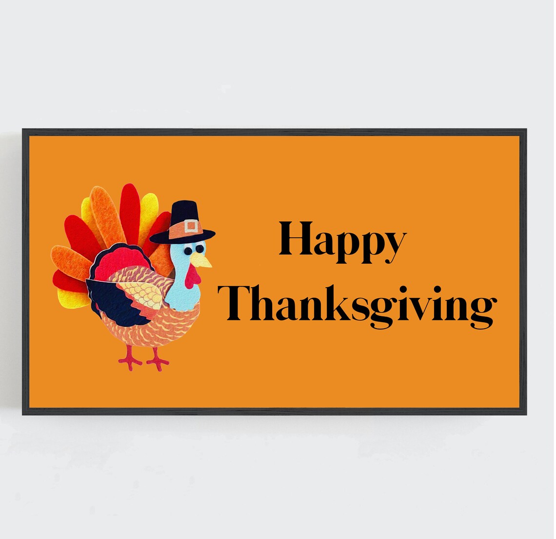 Happy Thanksgiving Turkey Orange Holiday Wall Art Pilgrim Hat Sign